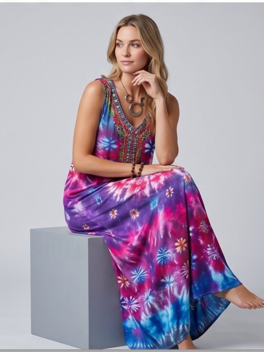 LAST ONE ๐ฅ Boho Tie Dye Maxi Dress - Picture 4 of 9